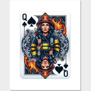 Female Firefighter Playing Card Queen Of Spades Posters and Art